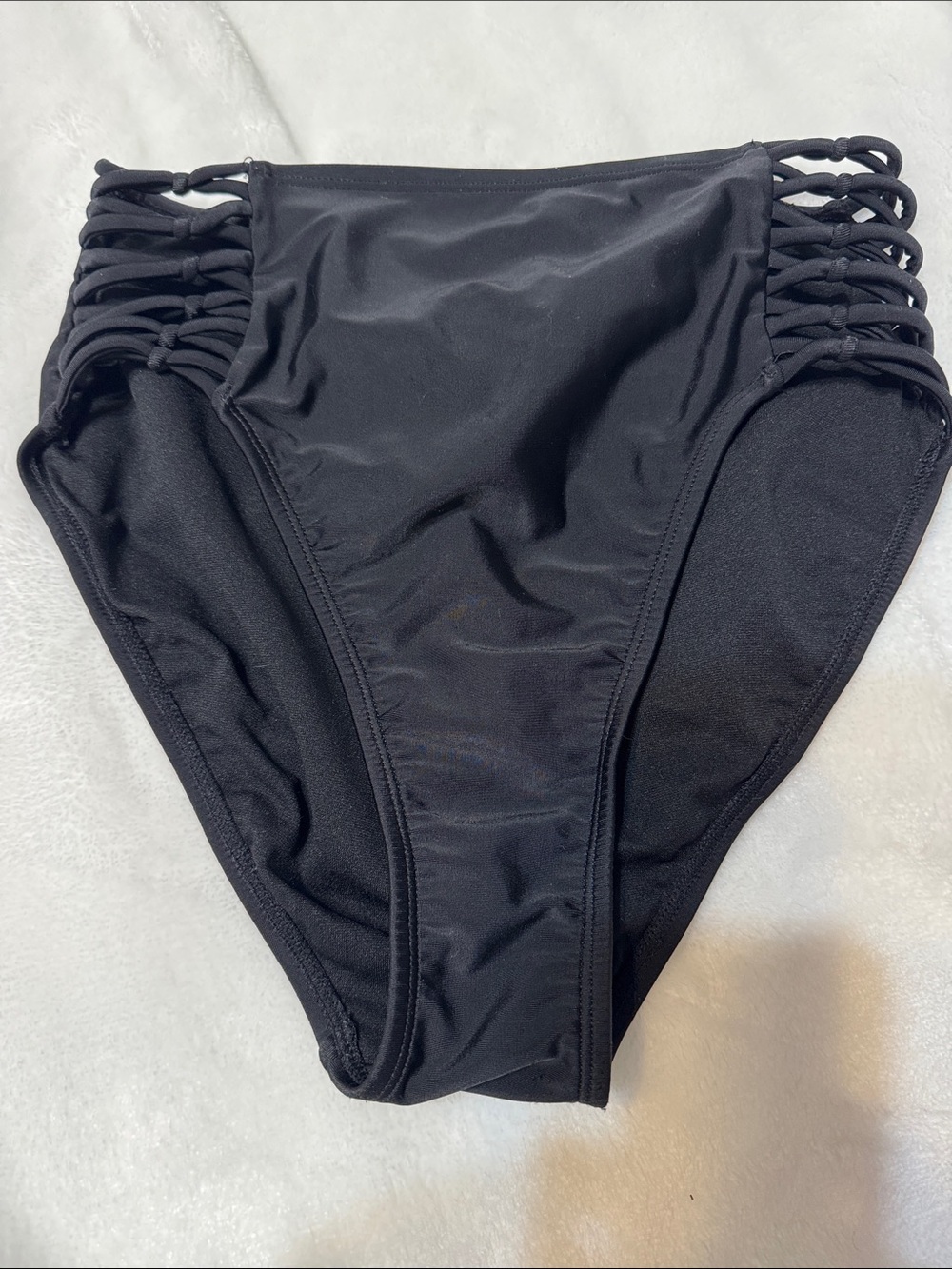Xhilaration Black High-Waist Bikini Bottom with Side Strappy Detail